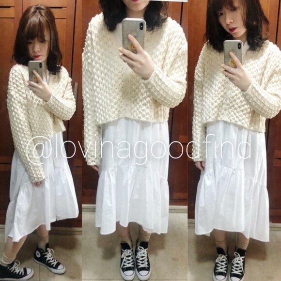 Zara Open Knit Textured Cream Cardigan NWOT sz M - Picture 3 of 13